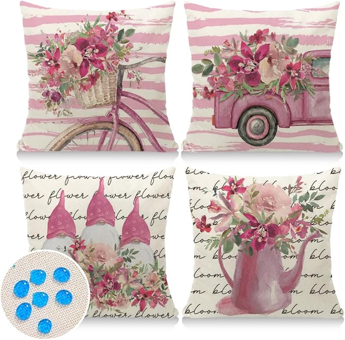 Cirzone Waterproof Outdoor Pillow Covers 18x18 Inch Set of 4 Summer Spring Floral Throw Pillow Covers Spring Outdoor Decor for Patio Furniture Garden Sofa