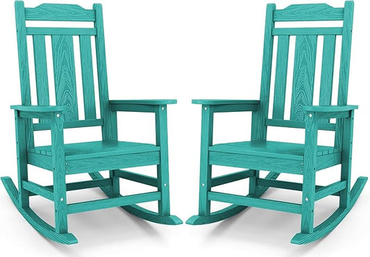 SERWALL HDPE Rocking Chairs Set of 2, Outdoor Rocking Chair for All Weather Use, Patio Rocking Chair for Adults, Aruba