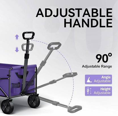 Collapsible Foldable Wagon, Foldig Cart with Wheel Heavy Duty with 180lbs Weight Capacity Lightweight Utility Camping Wagon for Groceries Garden Beach Sports Fishing(Violet)
