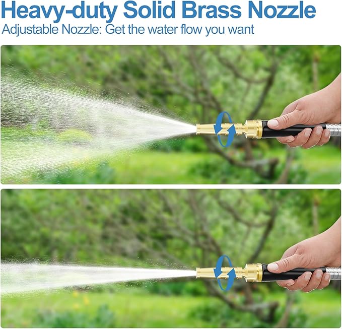 SPECILITE 75 FT Garden Hose, 304 Stainless Steel Metal Heavy Duty Flexible Water Pipe, Kink Free, Durable, Lightweight for Yard, Outdoor with Rubber Grip