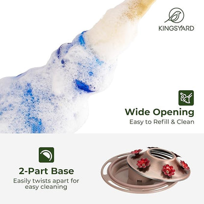 Kingsyard Glass Hummingbird Feeders for Outdoors, 24 oz Hummingbird Nectar Feeder for Outdoors Garden Yard Décor, 6 Feeding Ports, Ant Moat Included, Easy to Clean & Refill, Navy Blue