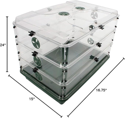EarlyGrow 95457 24" x 15" x 16.75" Domed Propagator, Green, 3 Side Extenders and Locking Clip Set