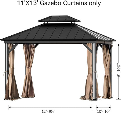 Gazebo Curtain Replacement Universal 4-Panel Sidewalls 11' x 13', Outdoor Gazebo Privacy Curtains with Zipper, Replacement for Outdoor, Patio Canopy, Garden and Backyard (Curtain Only)