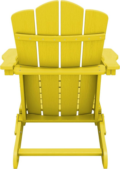 KINGYES Folding Adirondack Chair Set of 2, HDPE All-Weather Folding Adirondack Chair, Yellow