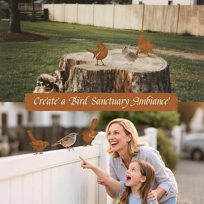 Rusty Bird Decor, Metal Yard Art, Yard Decorations Outdoor, Metal Bird Wall Art, Fence Decorations Outdoor, Rustic Garden Decor, Garden Sculptures Statues, Bird Lover Gifts (Pack of 5)