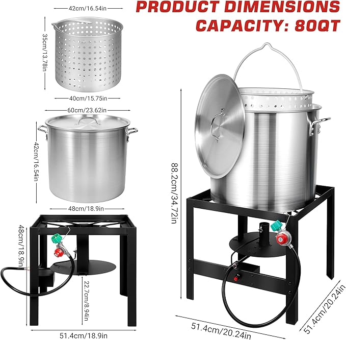 OT1802 Seafood Boil Kit, Featuring a Propane Burner, Propane Regulator, and a 80QT Pot with Basket, Built for Heavy-Duty Outdoor Use