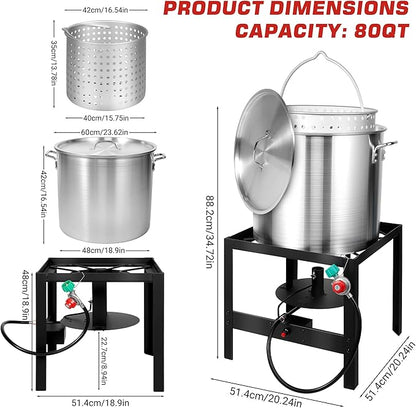OT1802 Seafood Boil Kit, Featuring a Propane Burner, Propane Regulator, and a 80QT Pot with Basket, Built for Heavy-Duty Outdoor Use