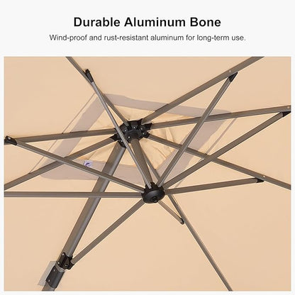 PURPLE LEAF 8’ X 8‘ Patio Umbrella Outdoor Cantilever Umbrella, Aluminum Offset Umbrella with Champagne Frame and 360° Rotation for Pool Deck Garden, Beige