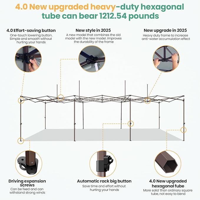 COBIZI 10x30 Heavy Duty Pop Up Canopy with 8 Sidewalls and Hexagonal Legs, Easy up Tent for Parties, Wedding and Commercial, Outdoor Canopy with Carry Bag, Sand Bags, Waterproof & UPF50+ (Gray)