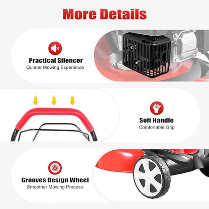 5Hp 4 Stroke Gas Push Lawn Mower, Self-Propelled Gas Powered Lawn Mower with Bagger, 20-inch & 140CC Gas Mower, 8 Adjustable Heights for Small to Medium Sized Yards