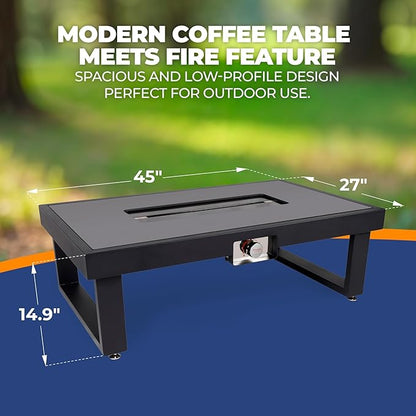 Outland Living Nelson Coffee Fire Pit Table - 45" Outdoor Propane Fire Table, Tempered Glass Top & Powder-Coated Steel Frame