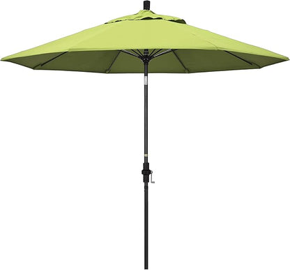 California Umbrella 9' Round Aluminum Pole Fiberglass Rib Market Umbrella, Crank Lift, Collar Tilt, Black Pole, Sunbrella Spectrum Mist