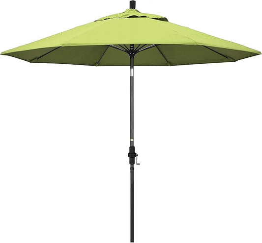 California Umbrella 9' Round Aluminum Pole Fiberglass Rib Market Umbrella, Crank Lift, Collar Tilt, Black Pole, Sunbrella Spectrum Mist