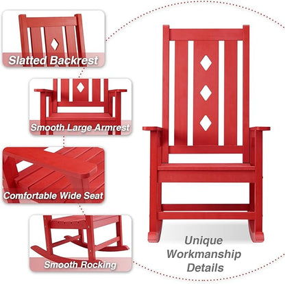 Oversized Rocking Chair, Outdoor Rocking Chair for Adults, All Weather Resistant Porch Rocker for Lawn Garden, 350lbs Weight Capacity