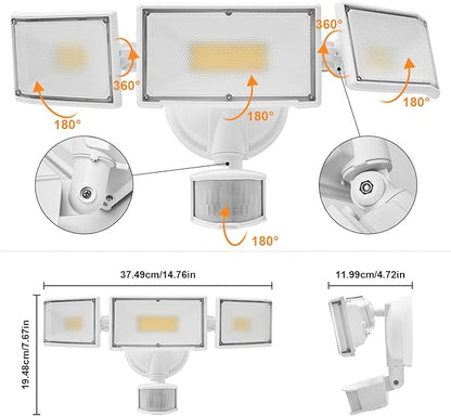 70W LED Security Lights with Motion Sensor Outdoor, 7000 Lumen Super Bright, 3000K/5000K Light, IP65 Waterproof, Dusk to Dawn, 3 Heads Motion Detected Flood Light Garage Yard Porch (White)