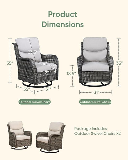 HUMMUH High Back Outdoor Swivel Rocker Patio Chairs Set of 2 with 5-Inch Thick Cushions, All-Weather Wicker Patio Furniture for Porch,Poolside, Deck, and Yard