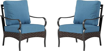 PHI VILLA Outdoor Wicker Chairs Sofa of 2, All Weather High Back Rattan Chairs 2 Seats with Comfy Cushions for Porch Deck
