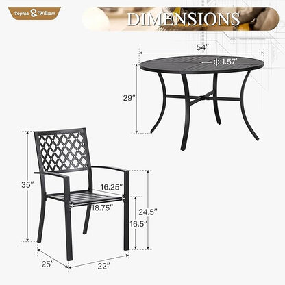 Sophia & William Round Patio Table and Chairs Set, Outdoor Dining Set for 6, 7 Piece Metal Patio Furniture, 54" Black Table(Diamond)
