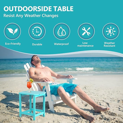 Plawdlik Hdpe Outdoor Adirondack Side Table, Wooden Textured, Set for Patio, Garden, Porch, Pool Composite Patio, Backyard, Bathroom and Indoor, Maintenance & Weather Resistant(Aruba Blue)