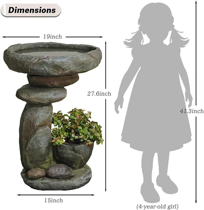 27.6" Tall Outdoor Fountain for Garden, Patio, Yard – Vertical Space-Saving Design, Made of Resin & Fiberglass Composite – No Pump/Lights Included