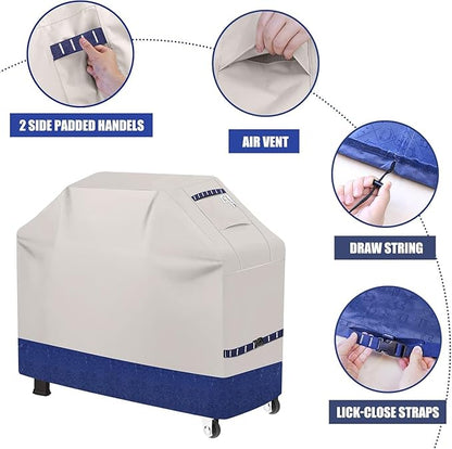 Grill Cover for Outdoor Grill 600D Heavy Duty 59Inch Waterproof,UV & Fade Resistant,BBQ Cover with Adjustable Straps,BBQ Grill Cover for Weber,Blackstone,Charbroil etc,Blue with Print