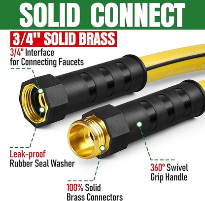 Heavy Duty Garden Hose 25ft x 5/8", NON-EXPANDABLE Flexible Water Hose for Outside, Kink Resistant Lightweight Hybrid Hose, Leakproof Rubber Hose for Outdoor, Yard, Car Wash, Garden