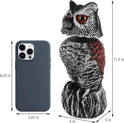 Hausse 2 Pack Fake Owl Decoy to Scare Birds Away, 11.2 inch Wagging Head Plastic Owl Scarecrow Bird Deterrents, Owls Statue Nature Enemy Horned Pest Repellent for Outdoor Garden Yard