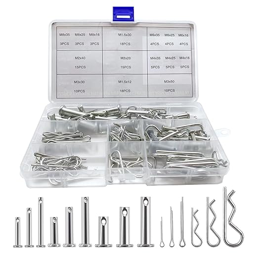 Boatsea 122Pcs Cotter Pin Hair Pin Clevis Pin Assortment Kit,R Clips Retaining Hair Pins Assortment, Including Single Hole Clevis Pin&Split Cotter Pin&R Clip Hitch Pin for Trailer Latch, Zinc-Plated