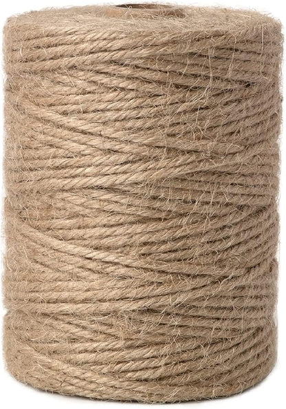3mm 328 Feet Natural Jute Twine, for Crafts Gift, Craft Projects, Wrapping, Bundling, Packing, Holiday Packaging Twine, Gardening and More, Jute Rope to Use Around The House and Garden
