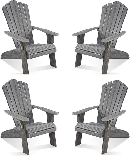 Adirondack Chair Set of 4, Outdoor Oversized Patio Chair Poly Lumber Weather Resistant & Durable Fire Pits Chair for Poolside,Lawn and Garden,350lbs Weight Capacity (Grey)