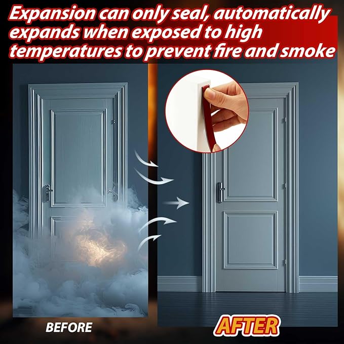 2 Rolls Intumescent Smoke Seal Strip Tape Flexible Expanding Fire Door Strips Adhesive Backed Composite Rubber Smoke Gasket Seal for Fire Windows Steel Doors, 0.6'' x 0.08'' x 9.8'/Roll