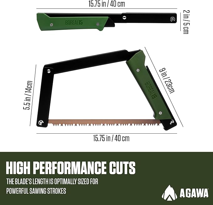 AGAWA - BOREAL15 Tripper Kit - Includes 15" Folding Saw, Nylon Carrying Case, 15" All-Purpose & 15" Aggressive Blade - For Camping, Hiking & Survival Gear (Black Frame/Green Handle)