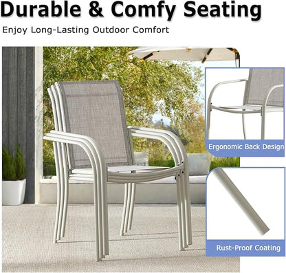 Patio Chairs Set of 4, Outdoor Dining Chairs with Breathable Textilene Fabric, Stackable Patio Chairs for Lawn, Garden, Backyard, Poolside, Grey
