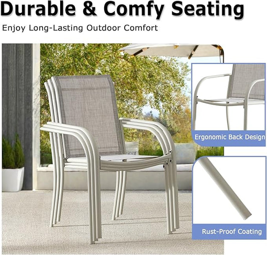 Patio Chairs Set of 4, Outdoor Dining Chairs with Breathable Textilene Fabric, Stackable Patio Chairs for Lawn, Garden, Backyard, Poolside, Grey