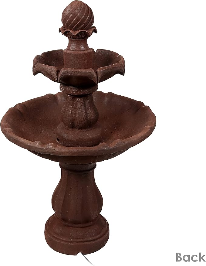 Sunnydaze 35" Solar 2-Tier Outdoor Water Fountain - Outdoor Water Fountain with Battery Backup and Pump - Rust