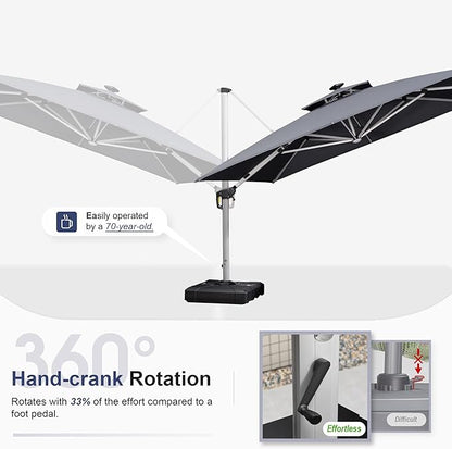 PURPLE LEAF 10' X 13' Double Top Deluxe Solar Powered LED Rectangle Patio Umbrella Offset Hanging Umbrella Outdoor Cantilever Umbrella, Grey