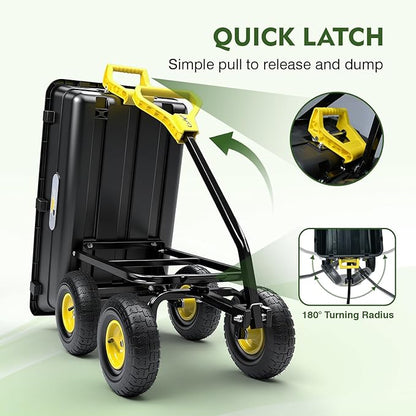 Garden Dump Cart, Heavy-Duty Utility Wagon with 900 lb Capacity, 5 Cu Ft Bed, 10" Pneumatic Tires, 180° Pivot Steering for Yard, Lawn, and Beach Use