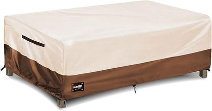 Outdoor Coffee Table Cover Waterproof, Patio Rectangular Side Table Covers, 48W x 28D x 16H Inches Outdoor Tables Cover,Beige&Brown