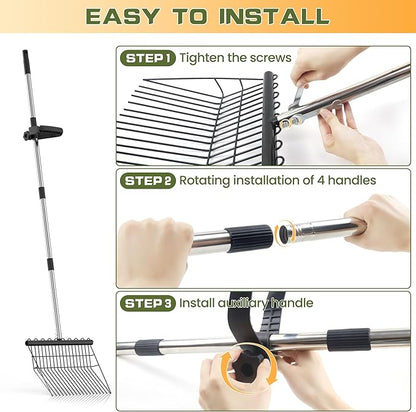 Manure Fork - Metal Horse Manure Rake with 2 Durafork Replacement Heads and 1 Steel Handle, Rustproof Heavy Duty Hay Pitch Fork for Horse Stall Poop