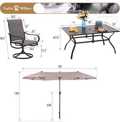 Sophia & William Patio Set with Umbrella 8 Pieces Outdoor Dining Set for 6 with 13ft Double-Sided Patio Umbrella Beige, 6 x Swivel Patio Chairs, 1 Metal Table for Lawn Garden