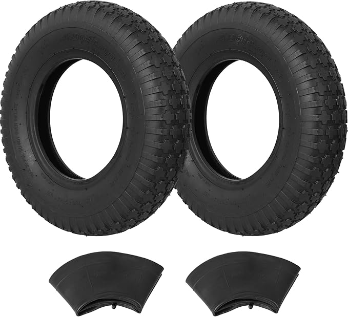 4.80/4.00-8 Tire and Inner Tube, Premium Rubber Wheelbarrow Replacement Parts for Hand Truck Lawn Mower Dollies Wagon Dolly Trailers Go Kart 2 Pack