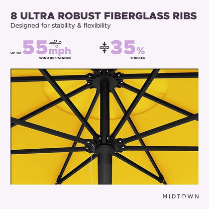Midtown Umbrellas Push and Pop 9 Feet Outdoor Umbrella, Sunflower (Yellow) Polyester Fabric - Fiberglass Ribs Deck Patio Umbrella, Backyard Umbrella, Garden Umbrella & Pool Umbrella - Black Pole