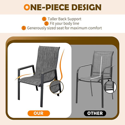 UDPATIO Patio Chairs Set of 6, Stackable Outdoor Chairs with All Weather Breathable Textilene, High Back Metal Frame for Lawn Garden Backyard Deck, Dark Grey