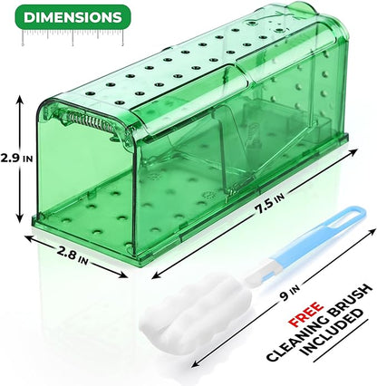 Humane Mouse Trap Pack of 4 - No Kill - Live Mouse Traps Indoor for Home Use - Reusable Rodent Traps for House Indoor, Safe & Effective Rat Trap Outdoor - Humane Mice Control with Cleaning Brush