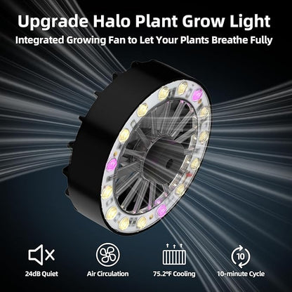 Halo Grow Lights for Indoor Plant, 40'' Height Adjustable Plant Grow Lights with Fan, Full Spectrum Led Plant Lights for Indoor Growing with Timer and 3 Levels Dimmable for Small/Medium Plants,3 Packs