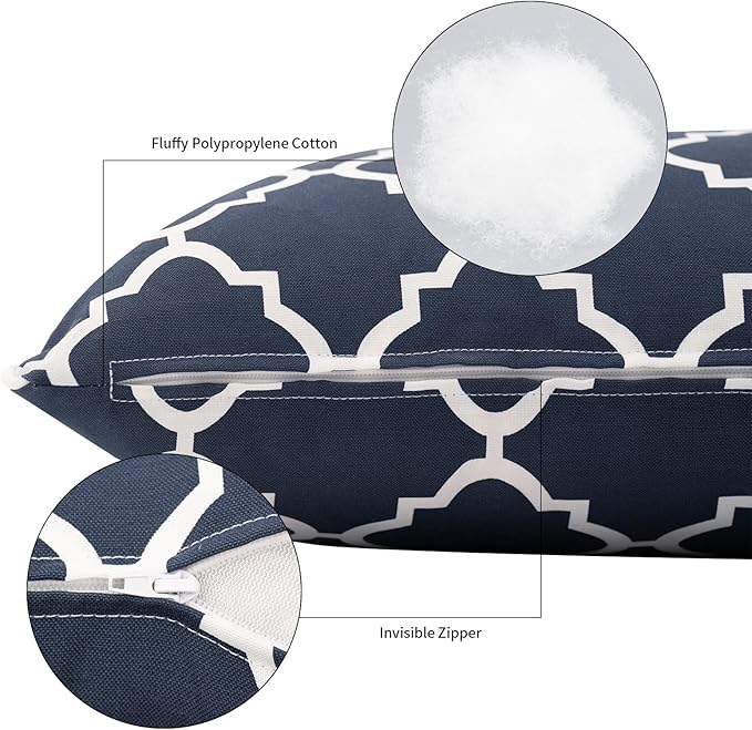 2 Pack Outdoor Throw Pillows 26x26 Inch Water-Resistant Decorative Pillow Cushions with Insert for Patio Garden Porch, Blue Diamond