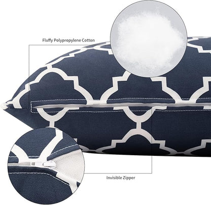 2 Pack Outdoor Throw Pillows 26x26 Inch Water-Resistant Decorative Pillow Cushions with Insert for Patio Garden Porch, Blue Diamond