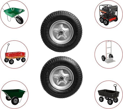 4.80/4.00-8" Tire, 16" Pneumatic Wheelbarrow Tire and Wheel with 5/8" Bearings (Extra 3/4") and 3" Centered Hub for Wheelbarrow/Garden Carts/Hand Truck/Yard Wagon Dump Cart (2-Pack)