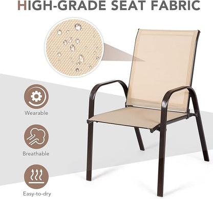 Tangkula 4 Piece Patio Dining Chairs, Outdoor Bistro Chairs W/Curved Armrests, Easy-to-Dry Fabric, Reinforced Steel Frame, Wide & Comfortable Camping Chairs for Garden, Poolside, Backyard (2, Beige)