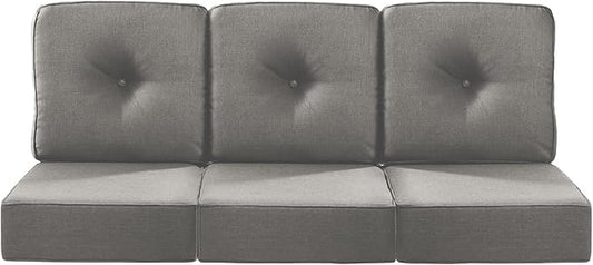 Luxury 22x24/22x25 6-Inch Patio Chair Cushions Set of 3 - Memory Foam Deep Seat Water Repellent Patio Cushion for Lawn Dining Rocking Swivel Chairs Loveseat 3-Seater Sectional Sofa - Grey